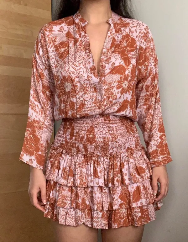 These Three Boutique Smocked Waist Tiered Mini Dress - Image 2