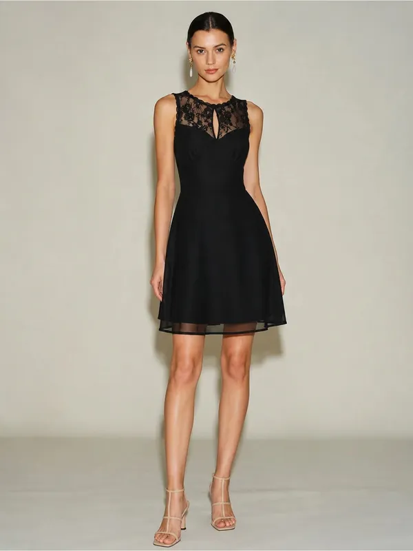 Rihoas Black Sleeveless Boat Neck Lace Mini Dress - Image 2