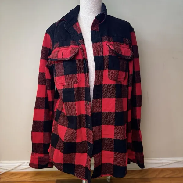 American Eagle AE Unisex Flannel Plaid Button-Down Long Sleeve Shacket Size S - Image 14