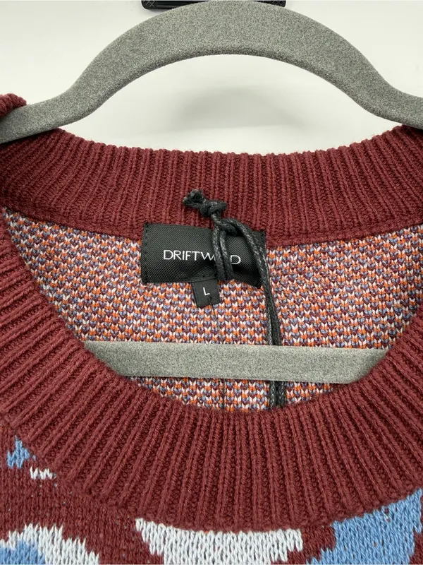Driftwood Floral Jacquard Cropped Crewneck Sweater Rust Blue L NWT - Image 6