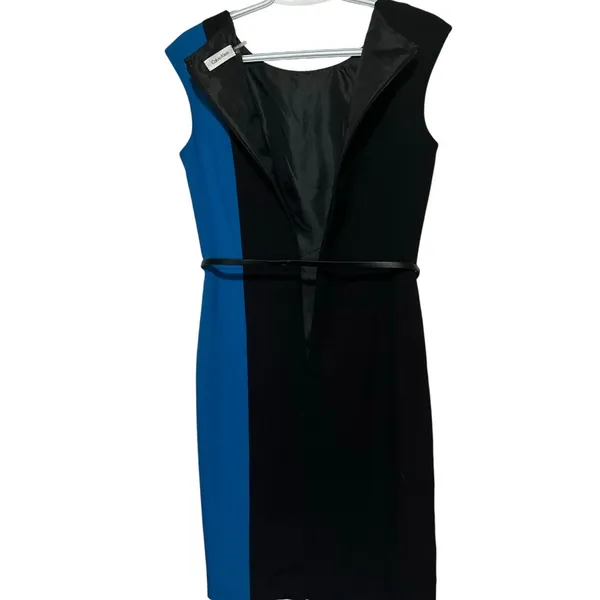 Calvin Klein Women's Black‎ Light Blue Sleeveless Sheath Dress with Belt Size 4 - Image 3