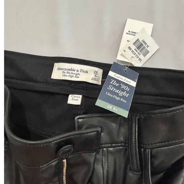 Abercrombie Curve Love 90s Straight Ultra High Rise Vegan Leather Pants 6S‎ - Image 5
