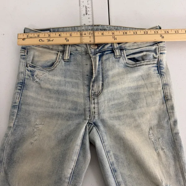 American Eagle Jegging Crop Womens 4 Short Distressed Raw Hem Light Wash Blue - Image 10