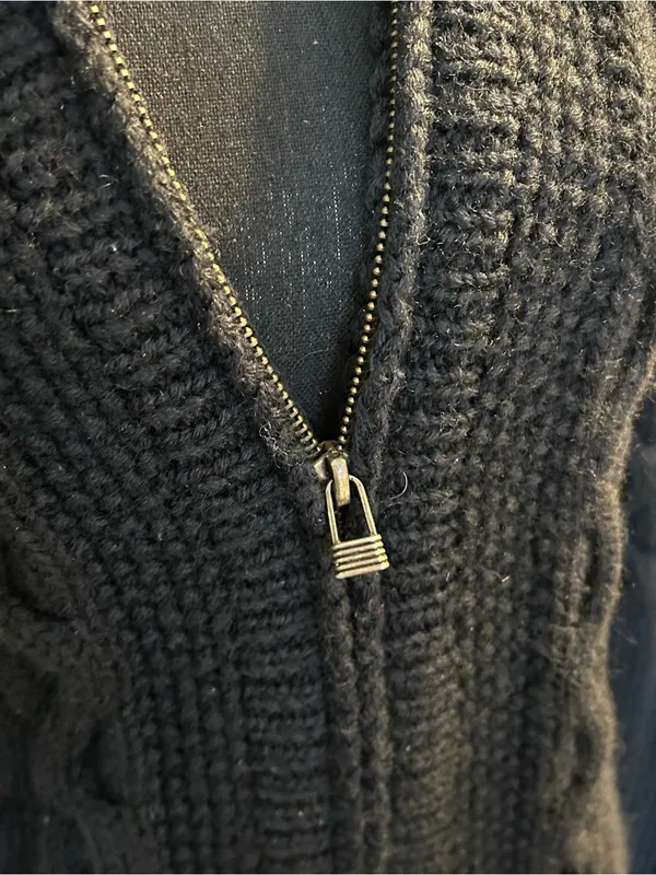 Preview International vintage wool heavy cable knit zip up cardigan sweater S - Image 5