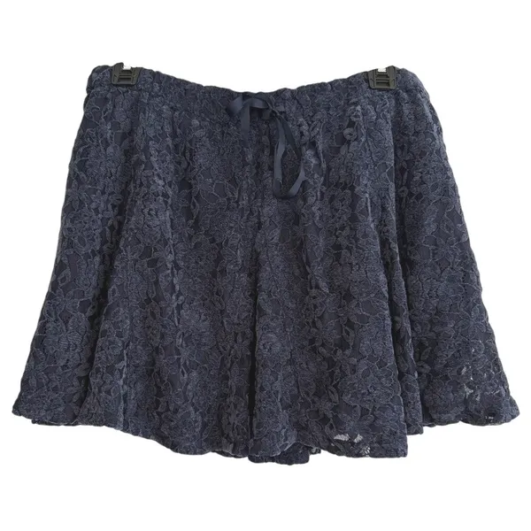 Aerie Navy Blue Floral Lace Mini Skirt Elastic Waist Ribbon L NWT 0703-1834 Boho - Image 2