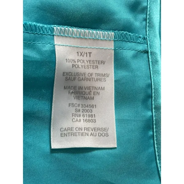 Aqua Blue Satin Feel Sleeveless Button Lace Top Shorts Pajama Set 1XLT - Image 10