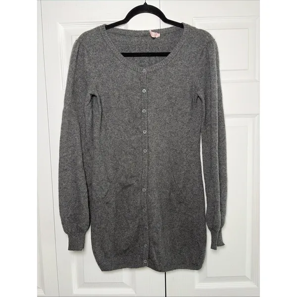 T Luxury Longline Cardigan‎ Womens M Gray Cashmere Button Front Pockets Soft - Image 2
