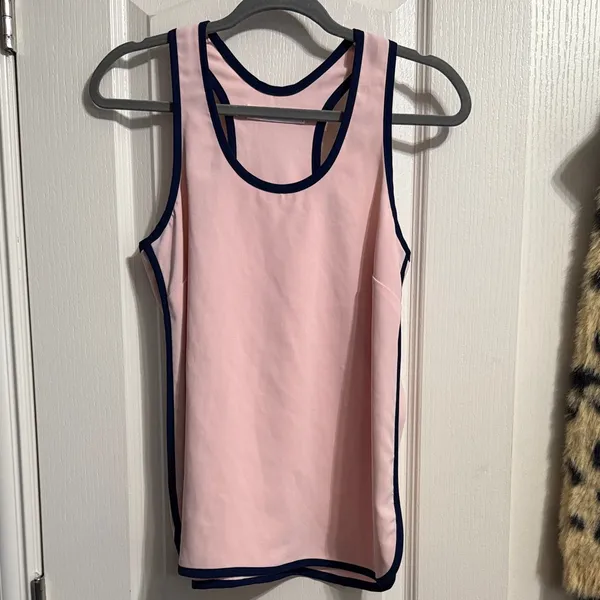 Amanda Uprichard Pink Tank Top Navy Trim Minimalist Career Pastel‎ - Image 2