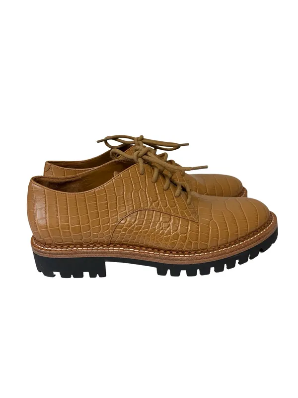 VINCE Like New Camilla Platform Derby Croc Embossed Oxford in Tan - Size 7 - Image 3