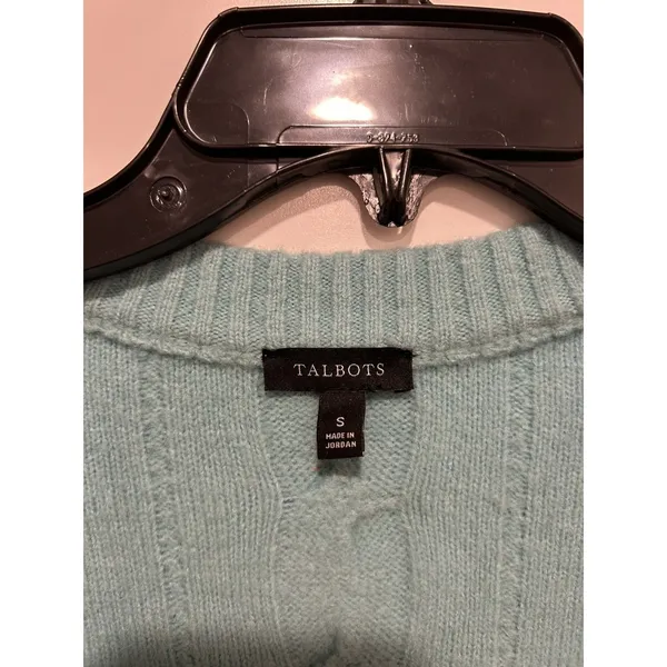Talbots Chunky Cable Knit Teal Boyfriend Cardigan Sweater Size Small Preppy Cozy - Image 2