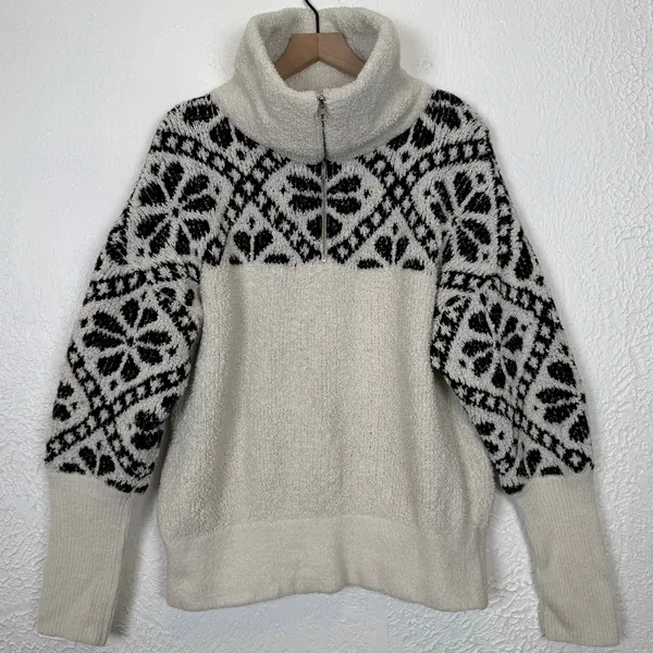 Pilcro Anthropologie Maia Cropped Quarter Zip Pullover Cozy Sherpa Size XL - Image 2