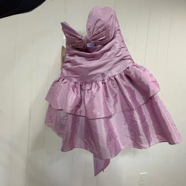 A-line Strapless Cutout Ruffle Taffeta Homecoming Dress with Pleats - Image 4