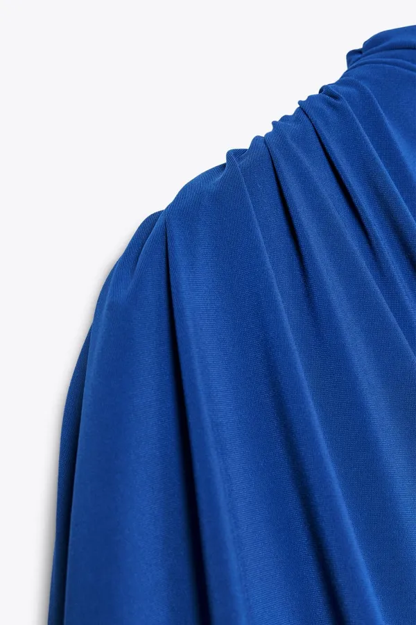 Zara One-Shoulder Draped Maxi Dress in Cobalt Blue Party Evening Wedding - Image 10