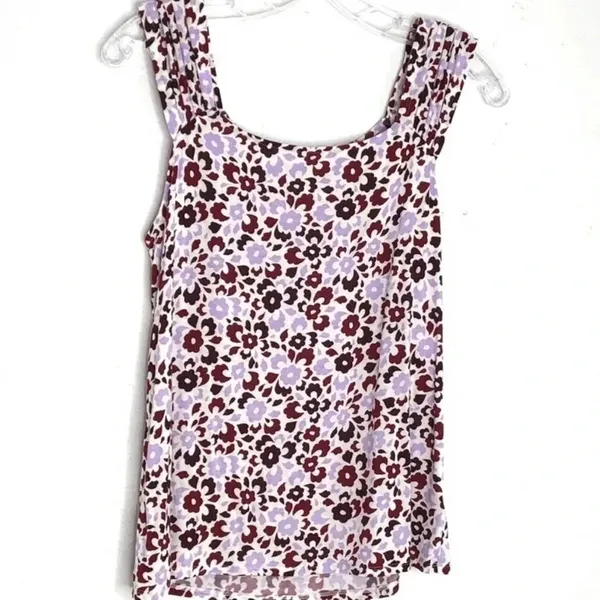 14th & Union Shirred Shoulder Tank Top Floral Tee M v6x - Image 3