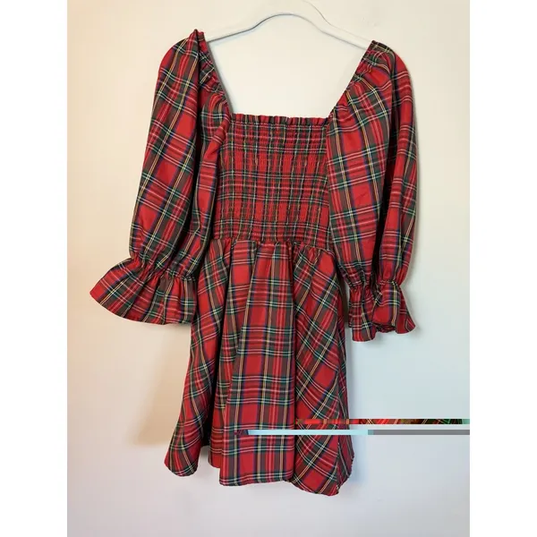 Audrey Parks Francesca's Effie Tartan Plaid Smocked Mini Dress XS NWT $70 - Image 5