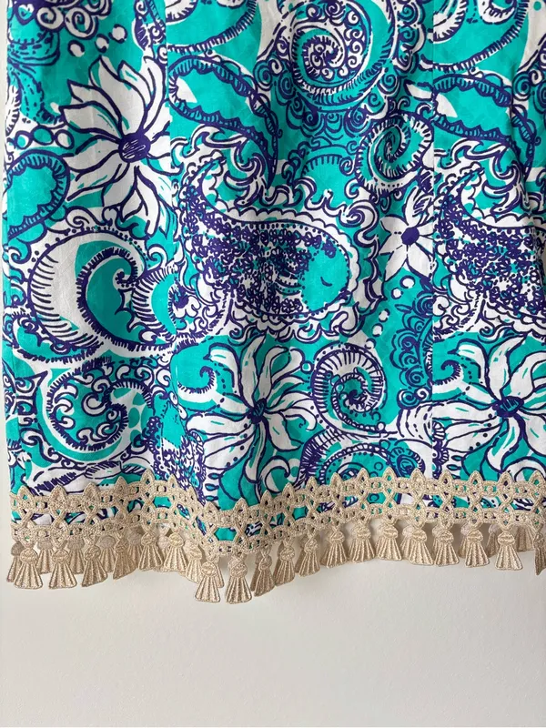 Lilly Pulitzer Eaton Mini Shift Dress Montauk Seafoam Paisley Gold Tassel Hem - Image 5