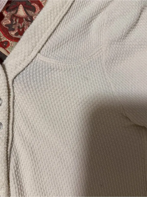 2000s vintage style free people cream long sleeve button up top w/ subtle weave - Image 6