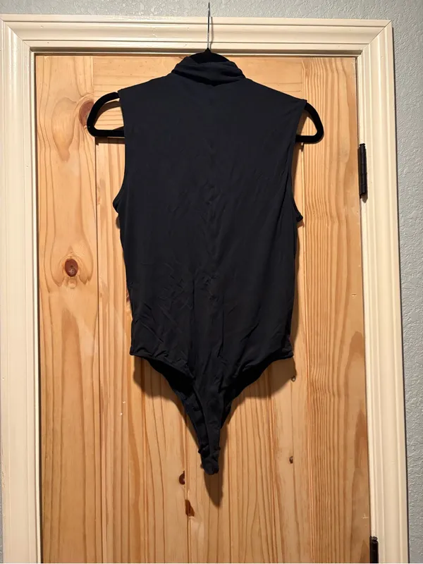 Everlane Bodysuit Womens Large Black Sleeveless Mock Neck Lyocell Blend - Image 4