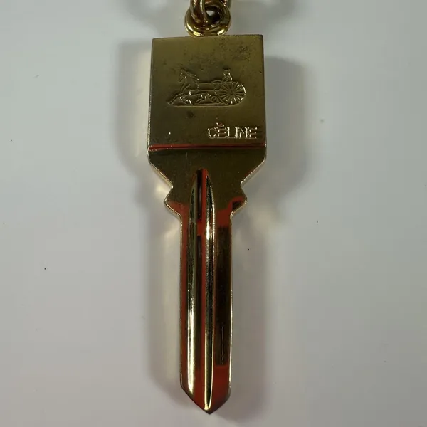 CELINE Keychain Womens One Size Gold Key Shape Horse Carriage Logo Made Italy - Image 2