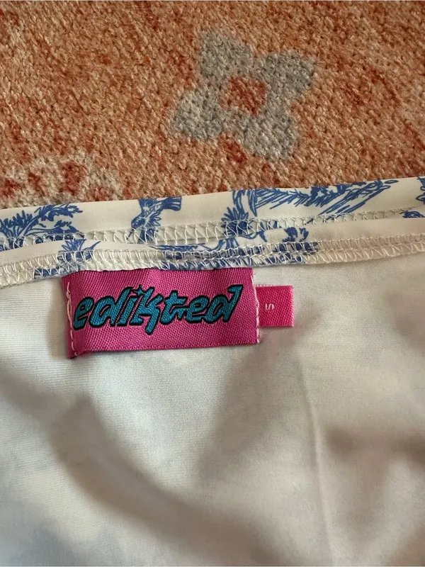 Edikted delft print strapless top and low rise skirt SET Small horse Japan Y2K - Image 5