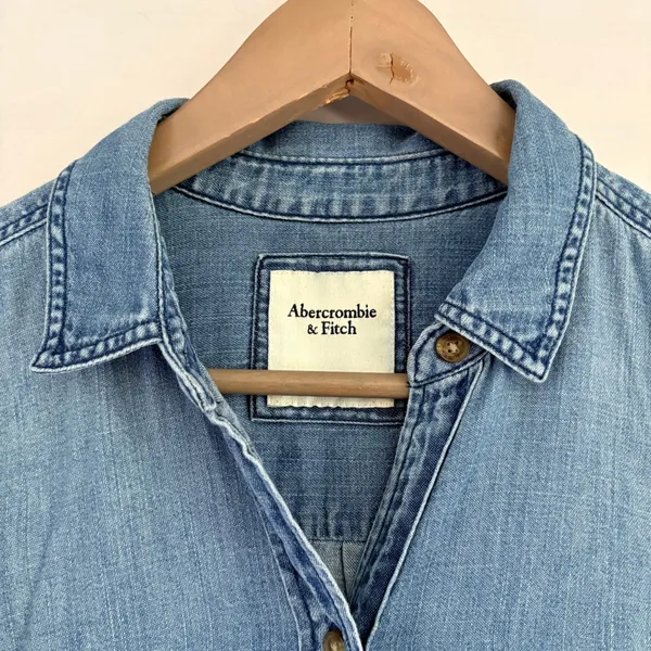 Abercrombie & Fitch Womens Denim Button Down Shirt‎ Medium Wash Long Sleeve Top - Image 2