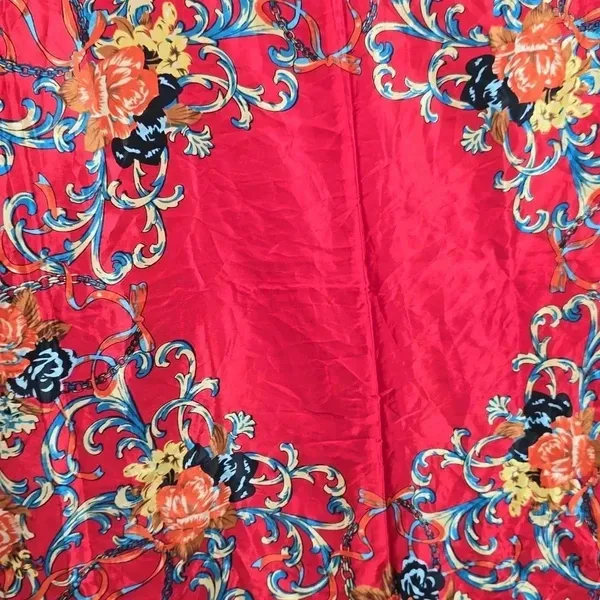 Floral Satin Red‎ Silk Paisley Leaf Boho Jewel Scroll Preppy Modest Square Scarf - Image 4