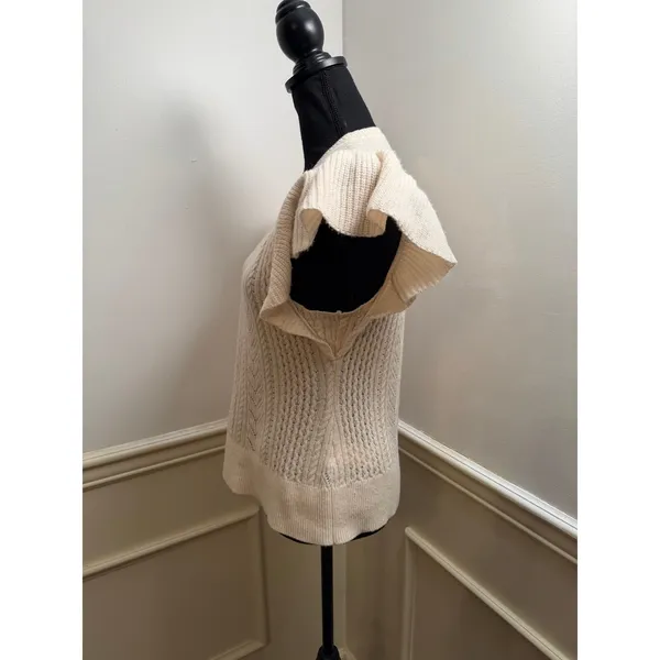 Banana Republic Junie Wool Cable Knit Sweater Cream Ruffle Flutter Cap Sleeve - Image 4