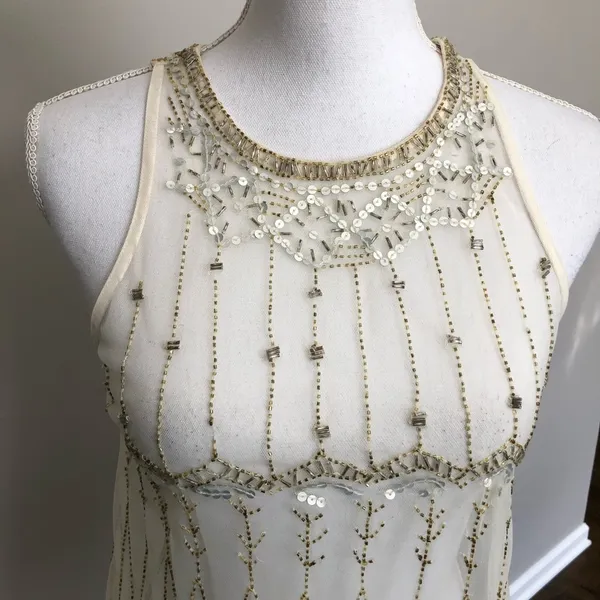 PJK Patterson J Kincaid Top Cami Sleeveless High Neckline Sequin Beaded Boho - Image 8