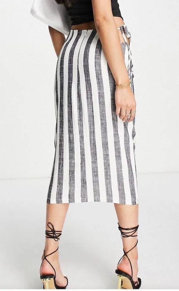 Lioness Fazio Linen Striped Midi Skirt - Image 3