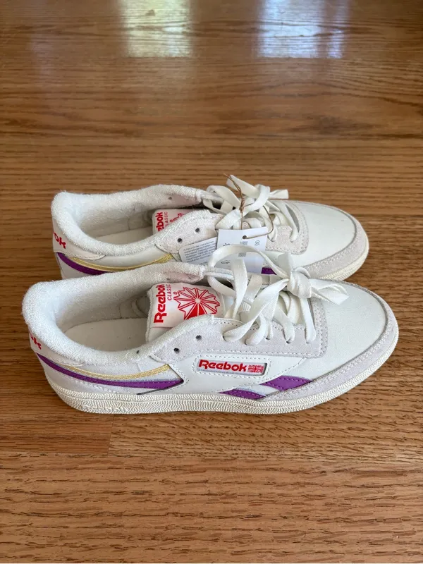 Reebok Women's White, Purple & Cream Court-Style Sneakers - Image 3