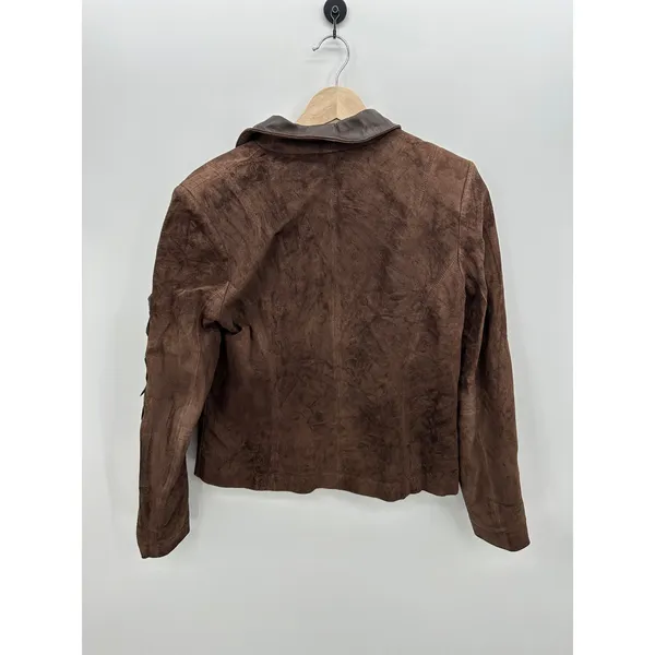 Margaret Godfrey Brown Genuine Leather Suede Floral Applique Zip Jacket Size 8 - Image 3