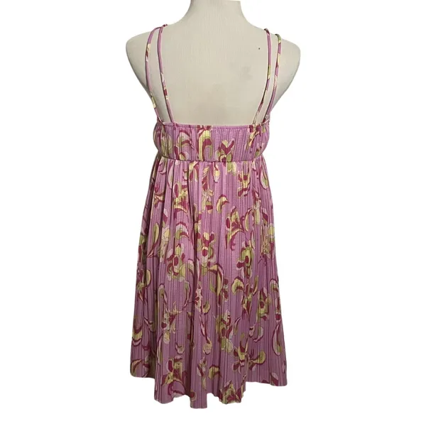 Zara‎ Pleated Mini Dress Womens M Pink Abstract Floral Double Strap NWOT - Image 2