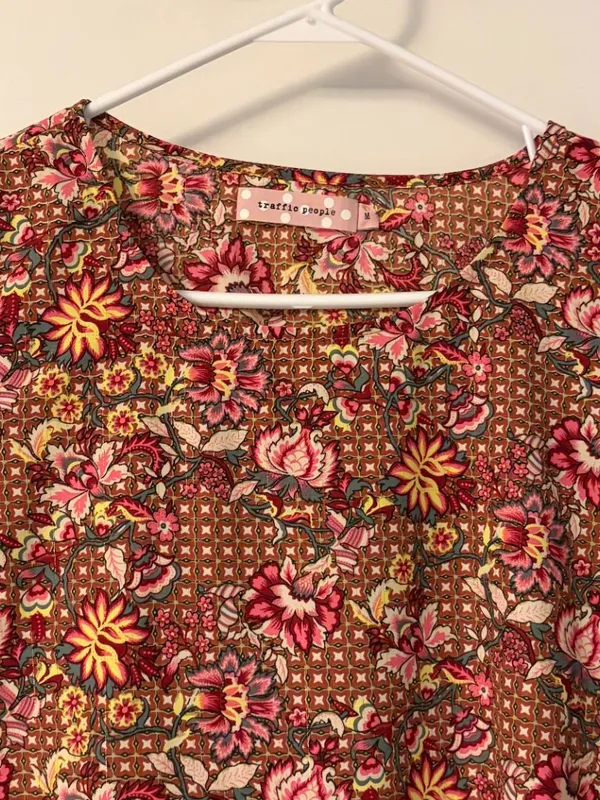 Traffic People blouse size medium floral retro boho metallic colorful - Image 4