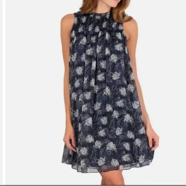 Joie Thelen Baltic Print Smocked Mini Dress Navy Blue Floral Sleeveless XL - Image 10