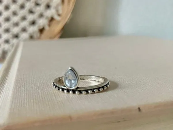 Crown Ring Pear Teardrop Bohemian Stacking Band Vintage “Tuilelaith” Silver Jewelry - Image 5