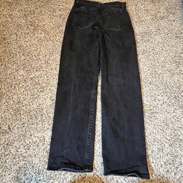 LOFT The Straight‎ High Rise Jeans Faded Black Faux Leather Trim Size 24/00 - Image 7