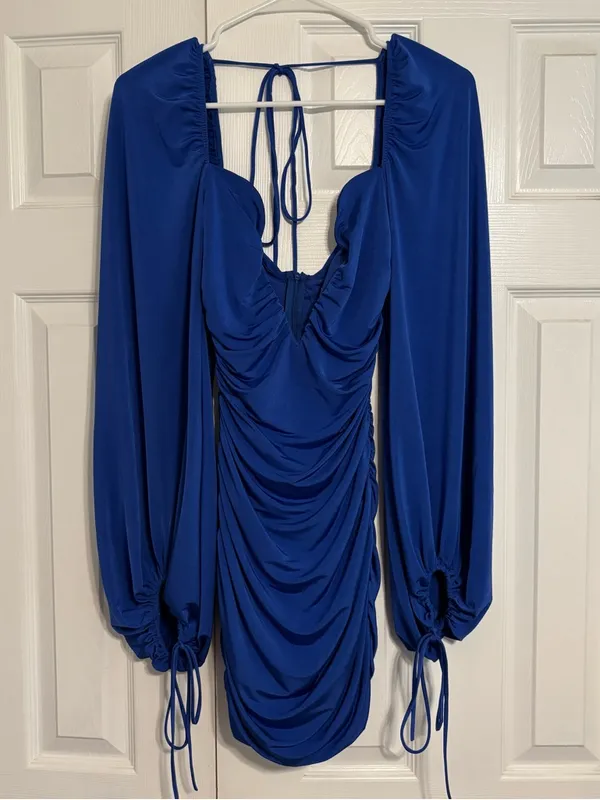 Lucy In The Sky Deep V Shimmer Dress Blue - Image 3
