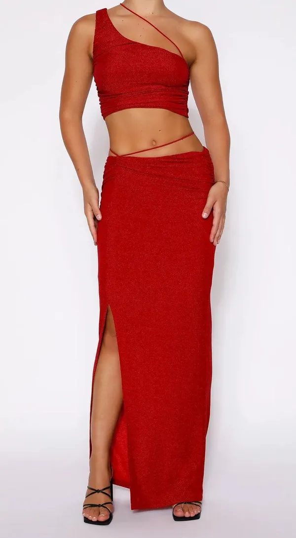 Tiger Mist Berry Red Shimmer Sparkle Pearlie Top Skirt Set - Image 4