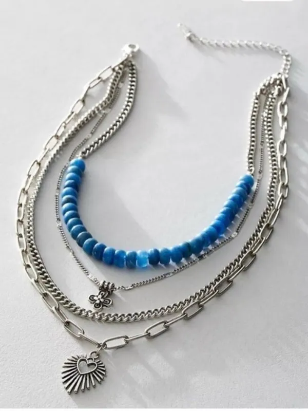 Free People Bohemian Layered Sun Heart necklace Beaded Womens Jewelry - Image 3