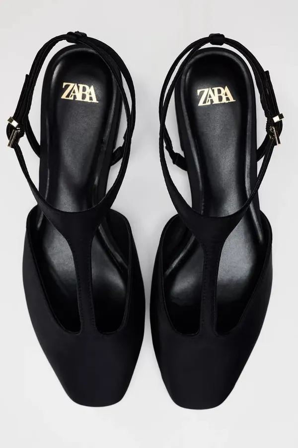 NWT BLACK SATIN EFFECT mary jane–style T-strap FLAT SHOES SIZE 7.5 - Image 6