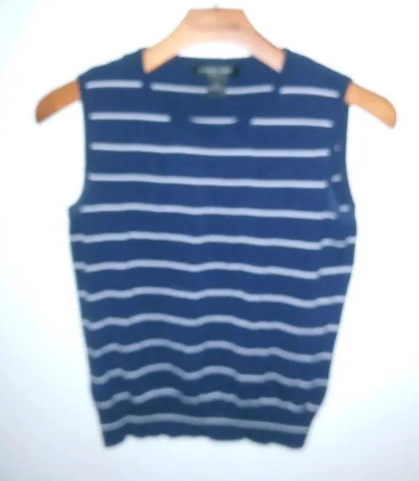 August Silk Knits S Sleeveless Knit Navy Striped Top - Image 2