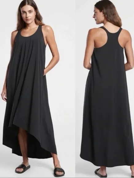 Athleta Black Presidio High Low Racerback Maxi Dress with Pockets Size Medium - Image 2