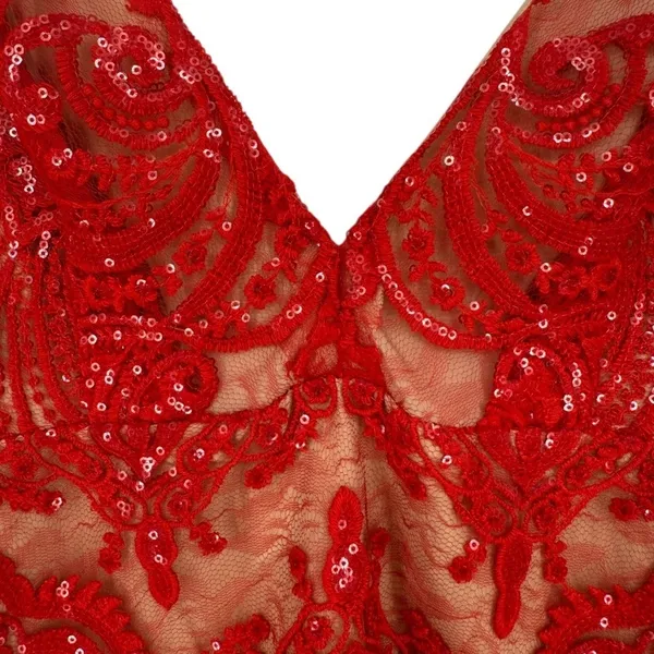 NWT Free People Night Shimmers Mini Dress Red Lace Sequin V Neck Size 10 Glam - Image 9