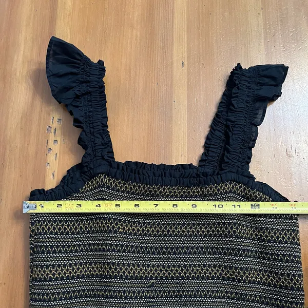 J.Crew‎ Factory Women's Black Cotton Smocked Tiered Ruffle Mini Dress Size Small - Image 7