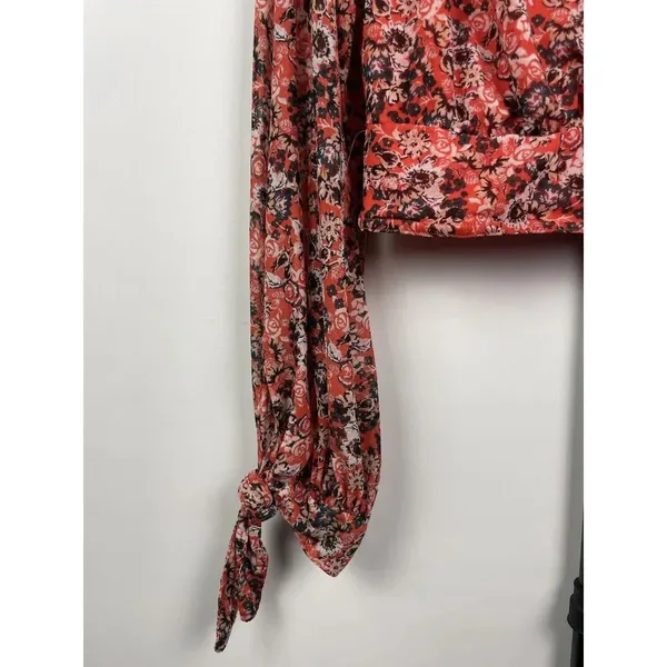 Free People All Dolled Up Mesh Floral Mock Neck Top Blouse Size XS‎ Open Back - Image 3