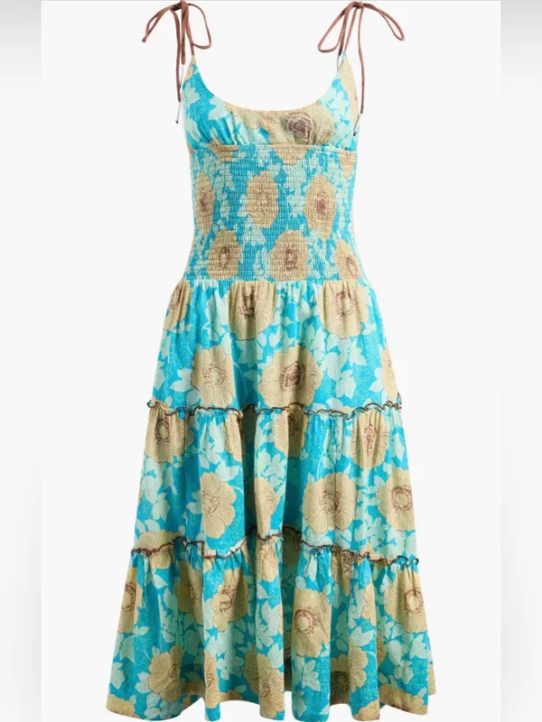 Free People $168 Adriel Floral Tie Strap Tiered Midi Dress XL - Image 3