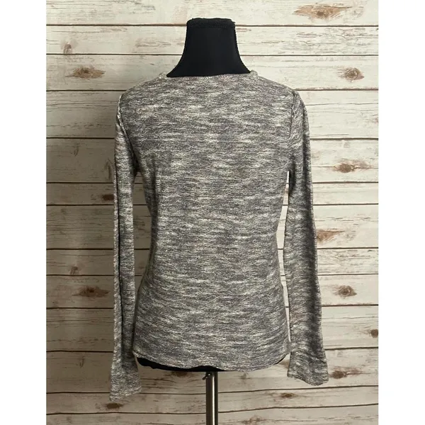 Free People taupe cotton/linen V surplice wrap front marled knit sweater Size S - Image 3