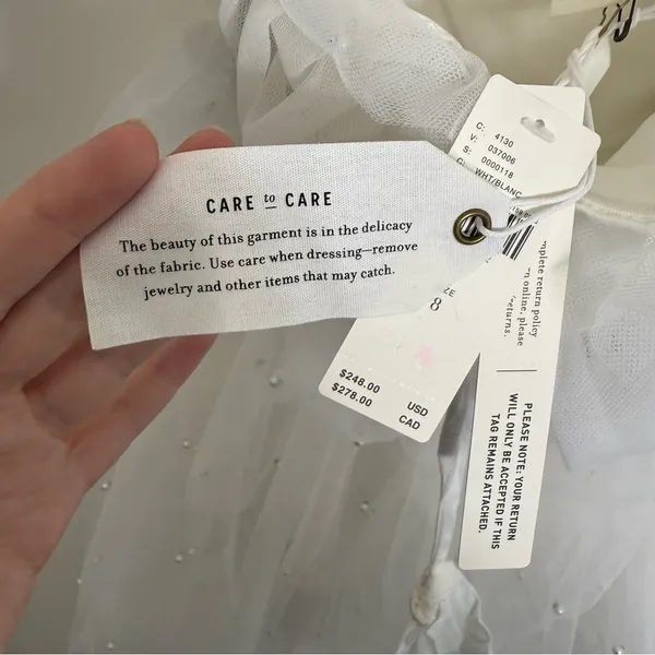 NWT Anthropologie Maeve Tiered Strapless Tulle Pearl Belted Mini Dress White 8 - Image 10