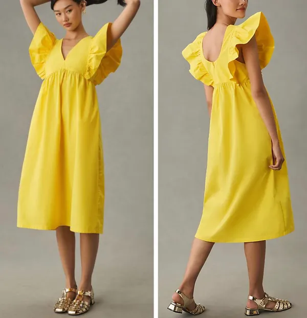 Anthropologie Flutter Sleeve Babydoll Dress, Size XXS - Image 2