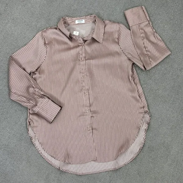 The Workshop Satin Pinstripe Oversized Button Up Shirt Mocha Medium Boyfriend‎ - Image 15
